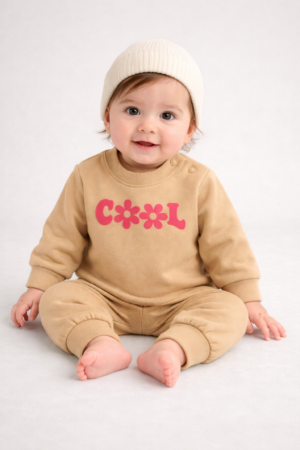 Bebek Beyaz İkili Takım – Cool Baskılı Yumuşak Dokulu Alt Üst Set