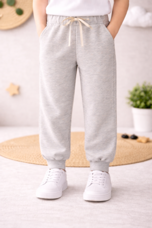 Gri Çocuk Eşofman Altı – Rahat Kalıp, Lastikli & Bağcıklı Bel, Ribana Paça 3-7 Yaş